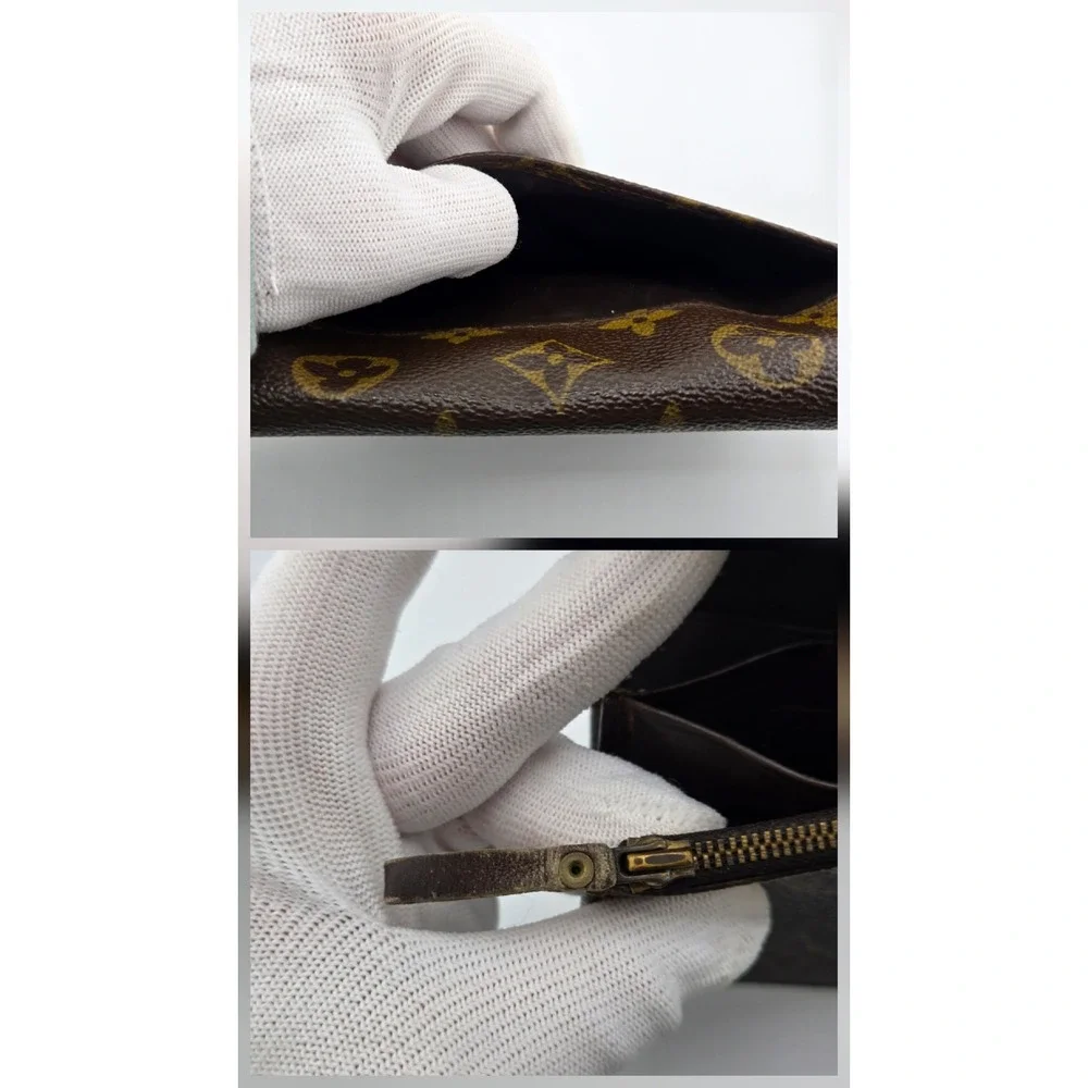 Louis Vuitton Vintage Monogram Pochette Twin Brown Canvas Clutch Wallet